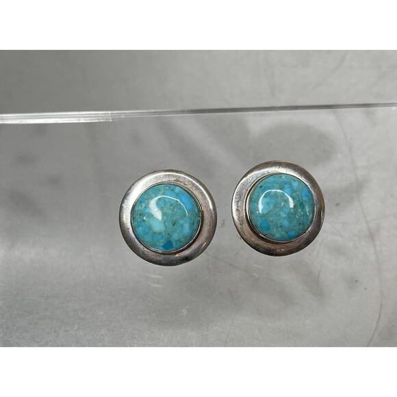 DTR Jay King 925 Turquoise Button Shaped Pierced Earrings Vintage - Picture 1 of 4